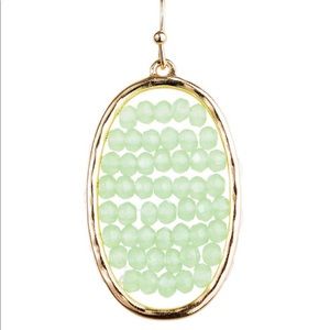 Gold Open Oval Seed Bead Row French Wire Earrings